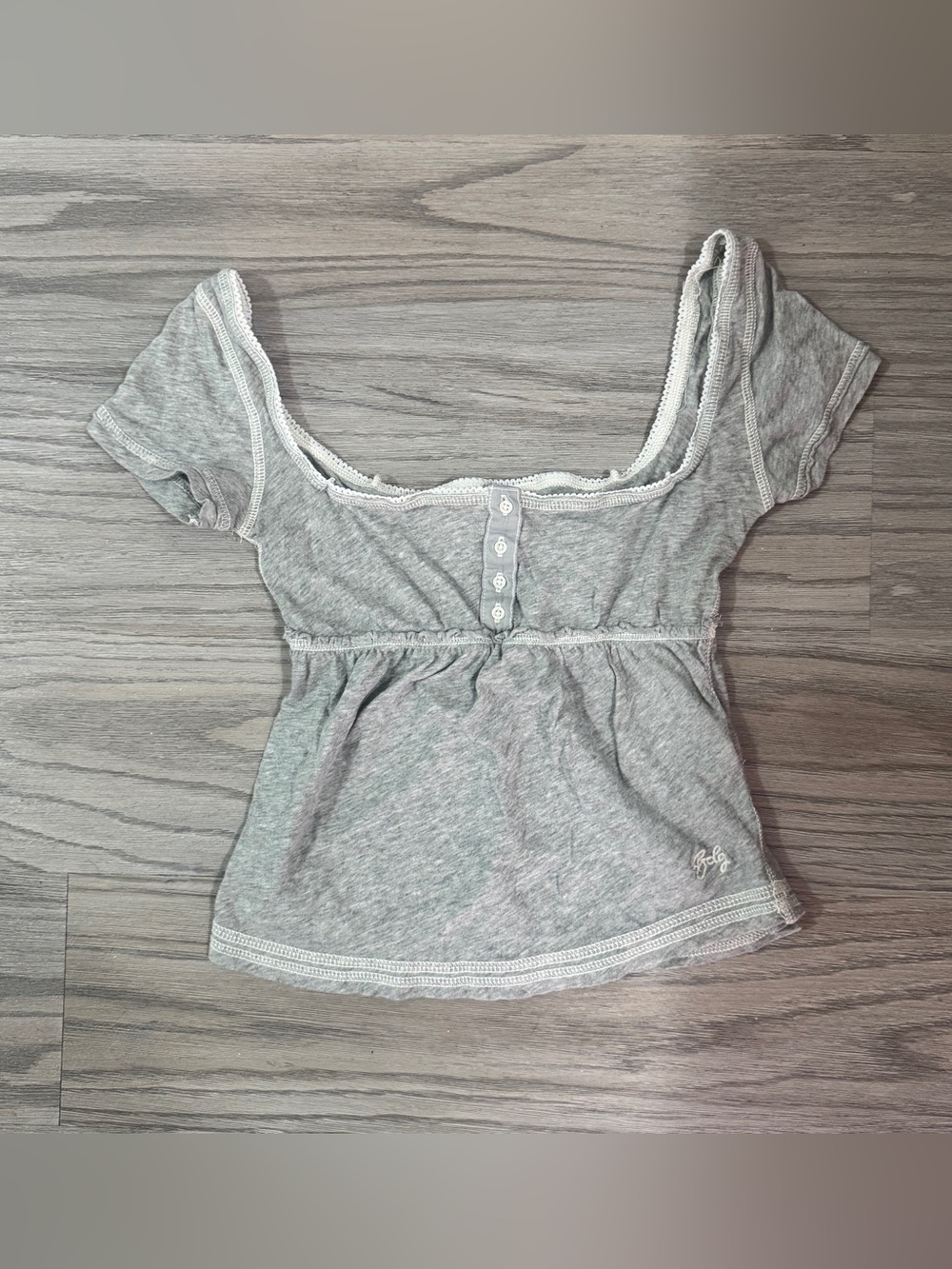 BDG Urban Outfitters Gray Babydoll Top S/P Y2K Style Lace Trim Henley
